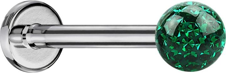 Produktbild Star Piercing Micro Labret silber mit Kristallkugel grün und Epoxy Schutzschicht (ohne Messing, Titan G23)