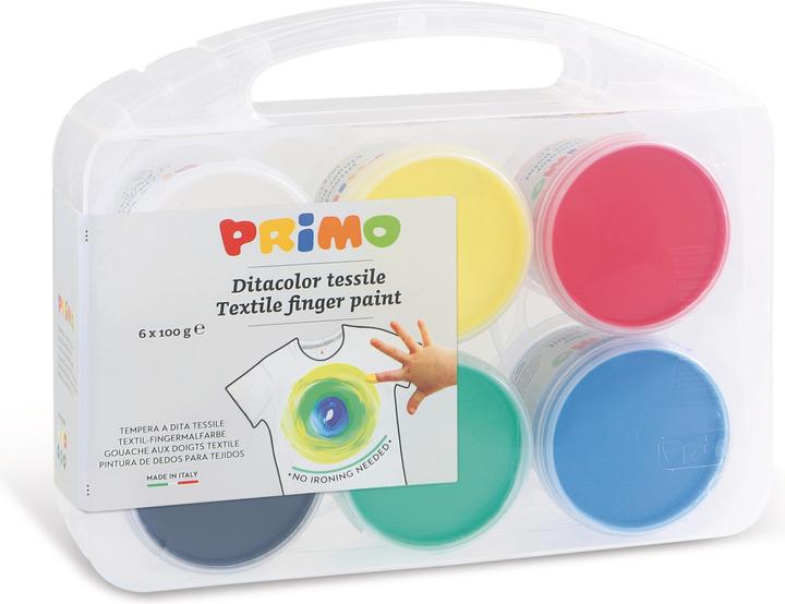 Image du produit Primo Peinture au doigt pour textile, 6 couleurs à 100 g (Multicolore, 600 ml)