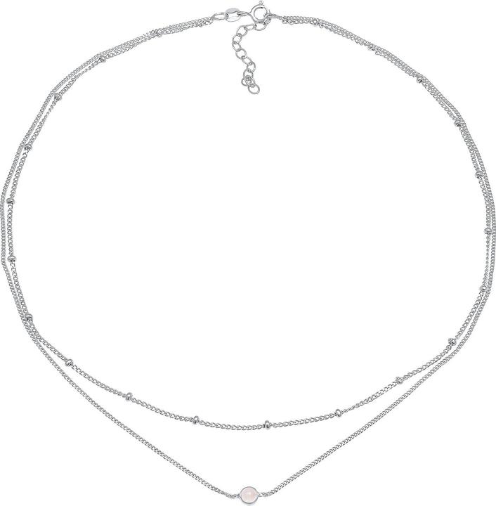 Produktbild Elli Halskette Choker Layer Look Kugelkette Rosenquarz 925 Silber (Quarz, 925 Sterling Silber vergoldet, 36 cm)