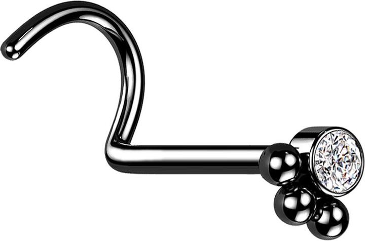 Produktbild Star Piercing Nasenstecker gebogen schwarz Kristall mit drei Kugeln (ohne Messing, Chirurgenstahl 316L)