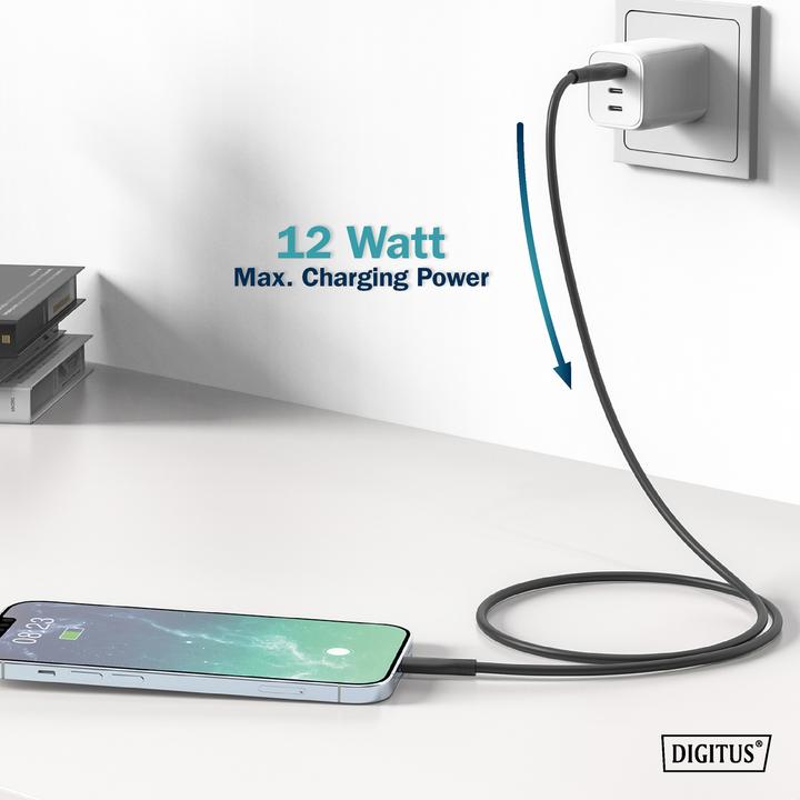 Immagine prodotto Digitus Cavo di collegamento in silicone Lightning, USB-A - Lightning 0,5 m, nero (0.50 m, USB 2.0)