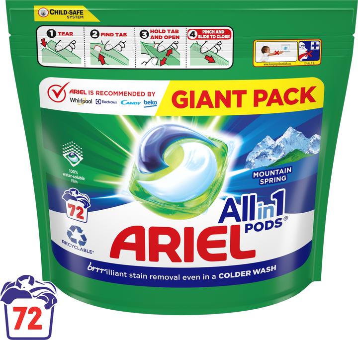 Productafbeelding Ariel All-in-1 PODs Mountain Spring wascapsules, 72 wasbeurten (72 Wascycli, massief)