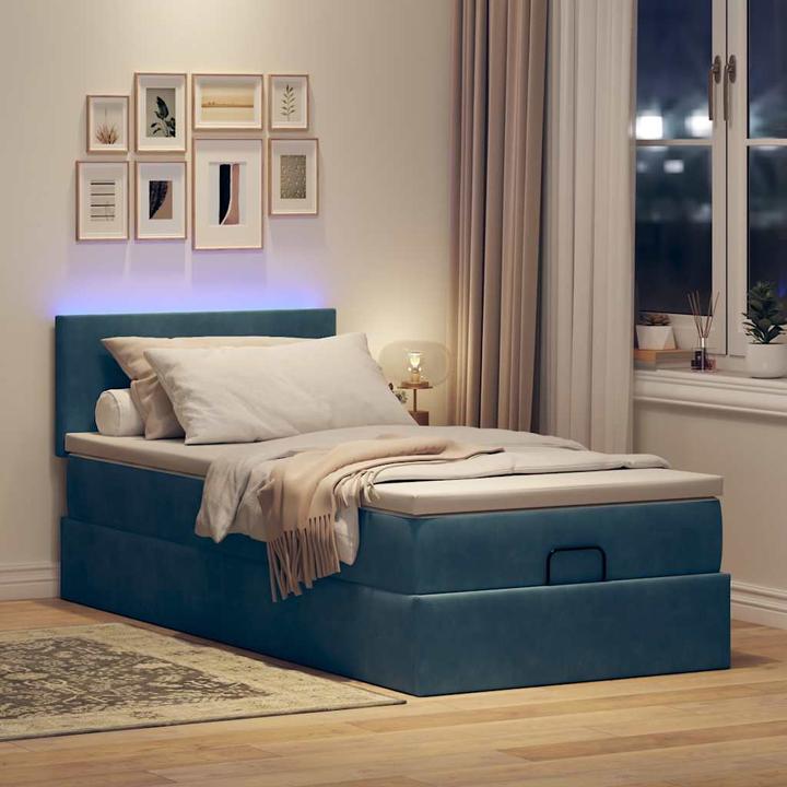 Actual product image VidaXL Ottoman bed with mattress dark blue 90x200 cm velvet (90 x 200 cm)