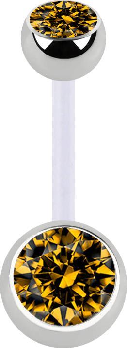 Immagine prodotto Star Piercing Banana trasparente con due sfere di cristallo topazio argento (Acciaio chirurgico 316L, Bioflex, senza ottone)