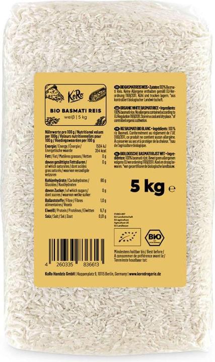Nutritional values and ingredients KoRo Organic Basmati rice white (5000 g)