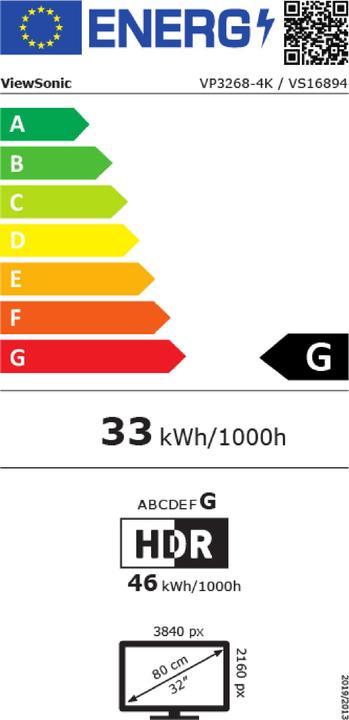 Label énergétique Viewsonic Vp3268-4k (3840 x 2160 pixels, 32")