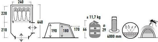 Image du produit High Peak Tente Meran 4.0 (Tente tunnel, 11.70 kg, 4 personnes)