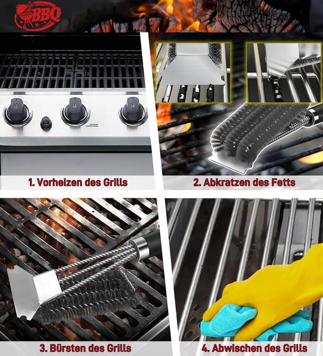 Produktbild Mara Vital Grillbürste mit extra langen Edelstahlborsten, Edelstahlspatel und wärmeisoliertem PP-Griff (35 cm)