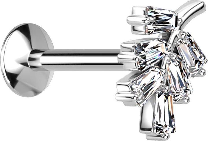 Immagine prodotto Star Piercing Micro Threadless UFO Labret argento foglia argento cristalli argento (Ottone, Acciaio chirurgico 316L)