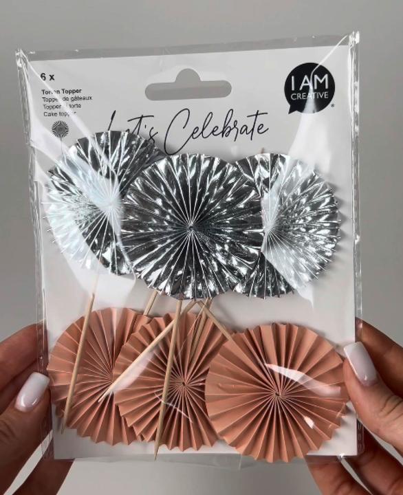 Image du produit I Am Creative Topper pour gâteau, Picker en éventail, saumon/argent, 6 pièces