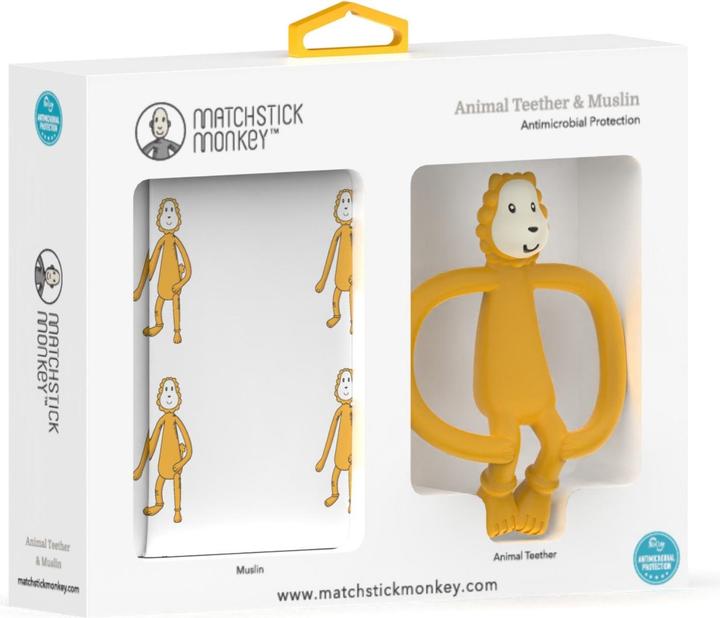 Actual product image Matchstick Monkey Animal teething ring & muslin cloth gift set