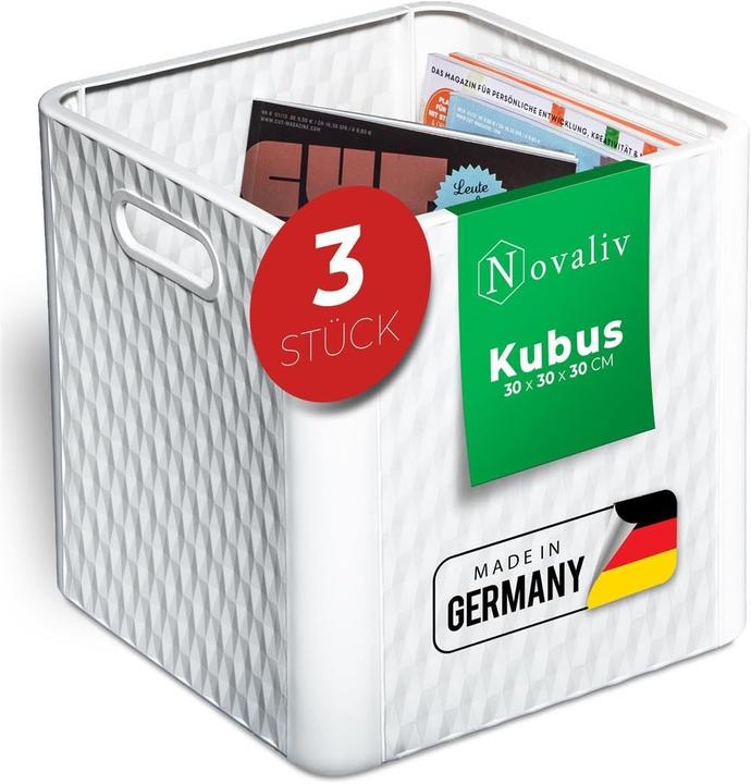 Immagine prodotto Novaliv 3X Box 30x30x30 cm Weiss Boxen für Kallax Regal Körbe 30x30 Aufbewahrungsbox Regal als Schran (30 x 30 x 30 cm, 25 l)