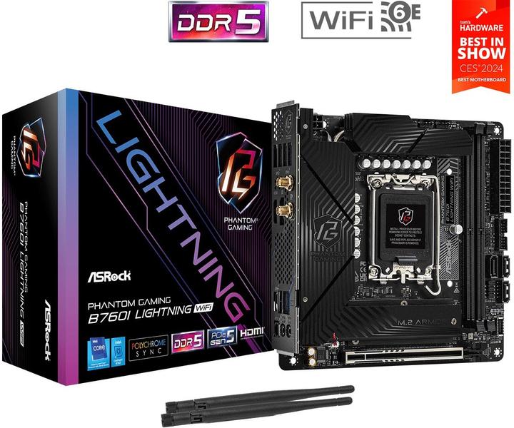 Image du produit AsRock B760I Lightning WiFi 1700 mATX HDMI/DP DDR5 retail (LGA 1700, Intel B760, Mini-ITX)