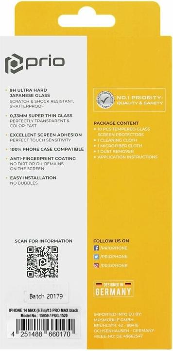 Actual product image prio 10x 3D Tempered Glass Protector for iPhone 14 Plus/13 Pro Max black (10 Piece, Apple iPhone 13 Pro Max, Apple iPhone 14 Plus)