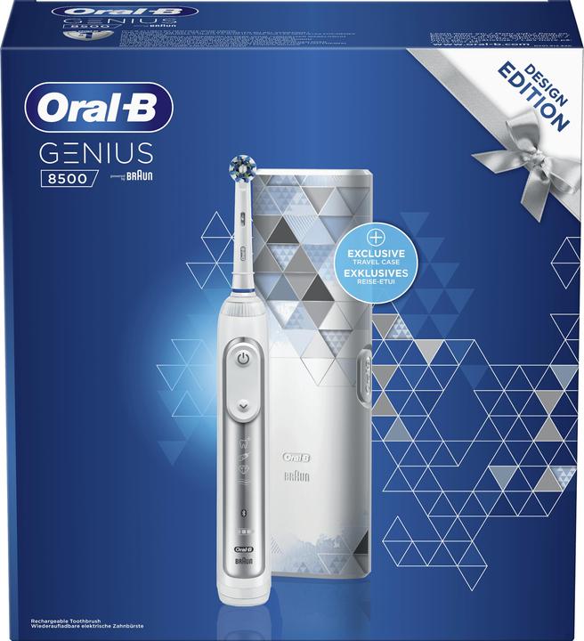 Produktbild Oral-B Genius 8500 Design Edition Elektrische Zahnbürste, Positionserkennung, Reise-Etui, Weiss/Silber (Oszillierende Zahnbürste)