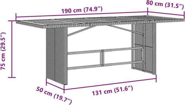 Image du produit VidaXL Table de jardin Table de terrasse avec plateau en bois Noir Poly Rattan (80 cm)
