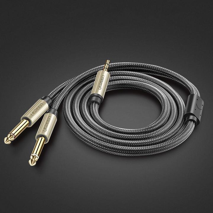 Actual product image Ugreen AV126 Cable TRS 3.5 mm to 2x TS - 1m (grey) (1 m, 3.5mm jack (AUX))