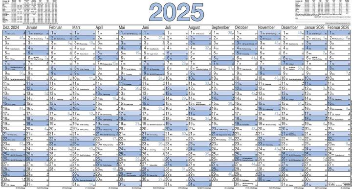 Produktbild Plakatkalender 2025, 140x77cm, Plakatkalender mit 15 Monaten auf 1 Seite, 5 Stk. gerollt (Harter Einband, Deutsch)