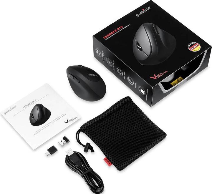 Produktbild Perixx PERIMICE-819, ergonimische vertikale Maus, silent click, Multi-Device, schwarz (Kabellos)