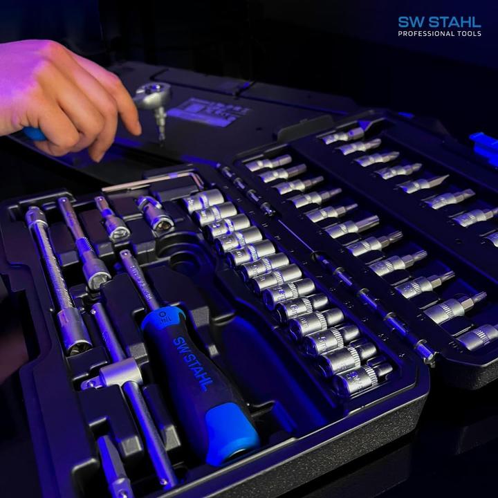 Produktbild SW-Stahl 07748L Steckschlüsselsatz 1/4" Zoll Sechskant I Werkzeugkoffer 48-teilig I Knarrenkasten kl
