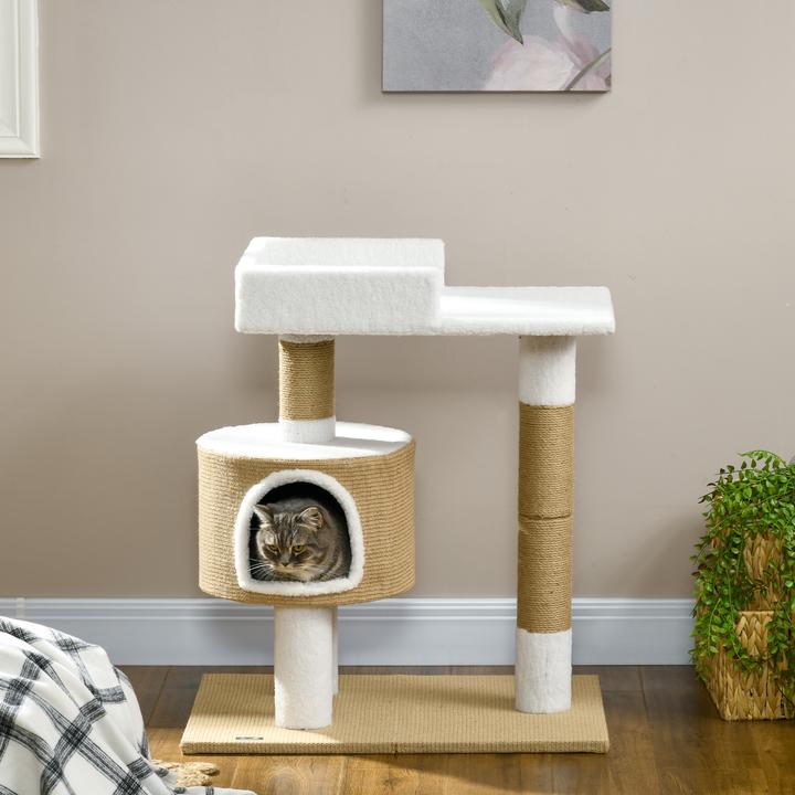 Actual product image PawHut Scratching post with cat cave and lying area (79 cm, Brown+White)