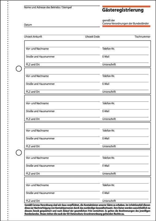 Nährwerte und Zutaten Sigel Gästeregistrierung Formularbuch GB510 (100 x)