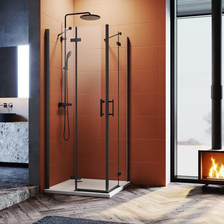 Produktbild SONNI Duschkabine mit Eckeinstieg, 90 x 120 cm, schwarze Dusche, Höhe 195 cm, mit Schwingtüren 6 mm (120 cm, 120 cm, 195 cm)