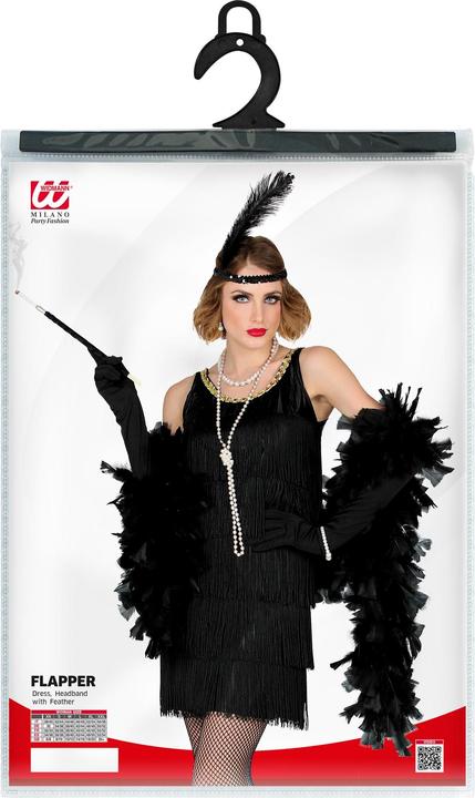 Produktbild Widmann Fransen Kleid, Stirnband mit Feder Schwarz (XS, S, M, L, XL)