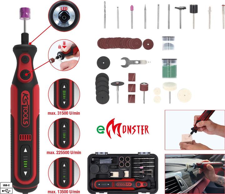 Produktbild KS Tools eMONSTER Akku-Multifunktionswerkzeug-Satz mit 50 ZubehÃ¶rteilen