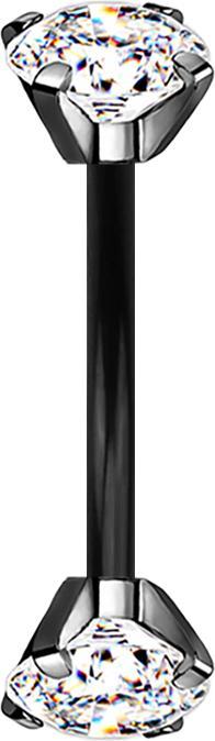 Actual product image Star Piercing Micro banana black inner thread with two crystals silver set (without brass, Titanium G23)