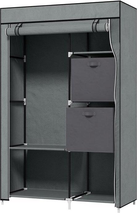 Actual product image Swisshandel24 Fabric wardrobe, folding wardrobe with drawers, wardrobe with clothes rail, zip fastener, coat rack (102 x 42.5 x 162.5 cm)