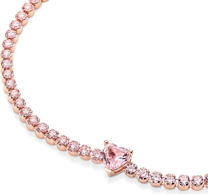 Immagine prodotto Pandora Bracciale da tennis in oro rosa 14k con pavé di cuori scintillanti (16 cm, Metallo, placcato oro rosa)