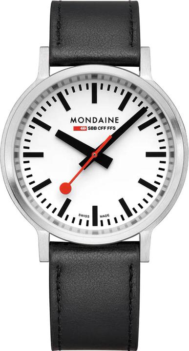 Produktbild Mondaine MST.4101B.LBV Stop2go Horloge - Stationsklok - Saffierglas - Staal/Kunstleer - Zilver/Zwart - 41 mm (41 mm)