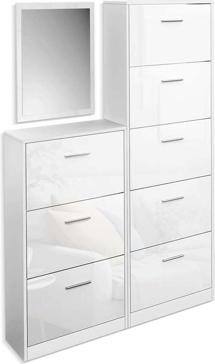Image du produit Vicco Boite à chaussures Gizmo, blanc brillant/blanc, ensemble avec miroir (45 x 60 x 2 cm, 59 x 170 x 22 cm, 59 x 105 x 22 cm)