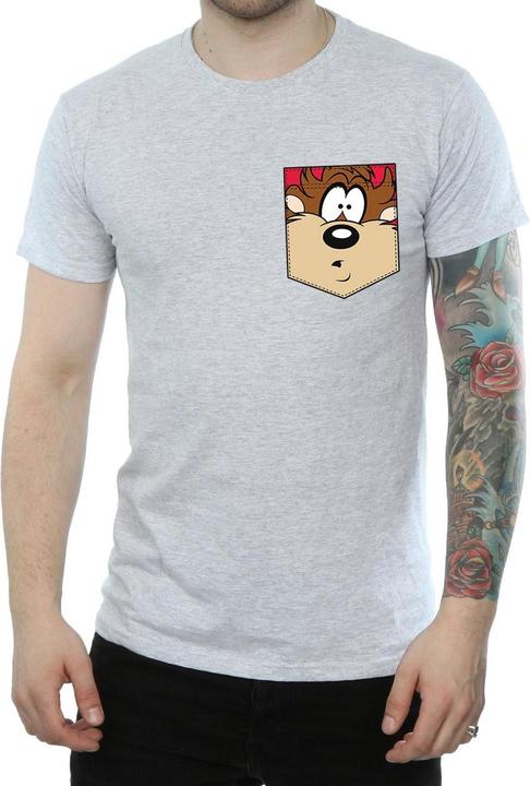 Actual product image Looney Tunes Mens Tasmanian Devil Face Faux Pocket T-Shirt (M)