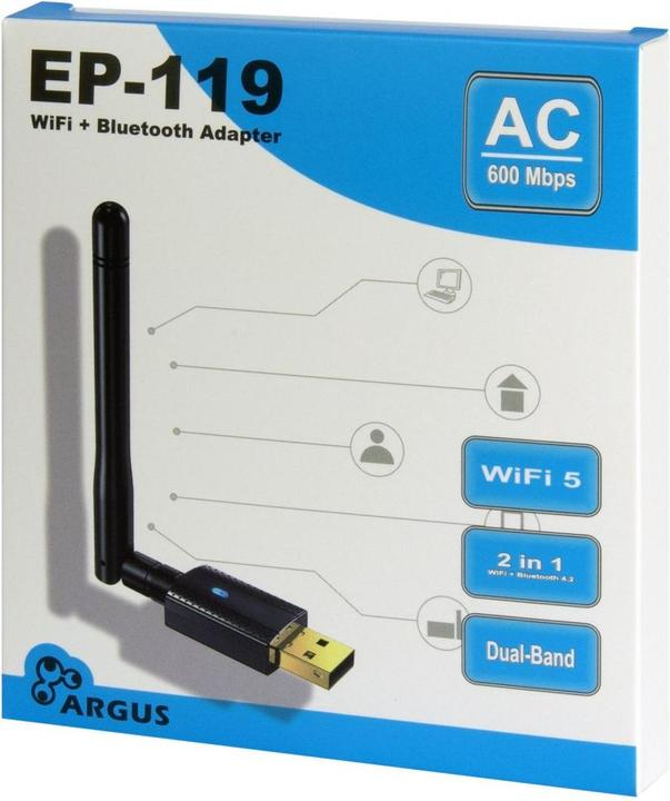 Image du produit Intertech Inter-Tech Adaptateur Wi-Fi 5 USB Argus EP-119, Bluetooth 4.2 (USB 2.0)