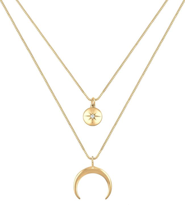 Produktbild Elli Halskette Layer Halbmond Stern Plättchen Zirkonia 925 Silber (925er Sterling Silber, Zirkonia, 45 cm)