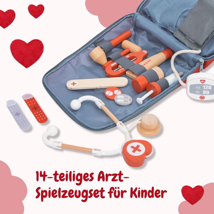 Image du produit Hermex Arzt-Spielzeug-Set für Kinder Doktor-Set Holz-Kinderspielzeug Arztkoffer Doktorkoffer