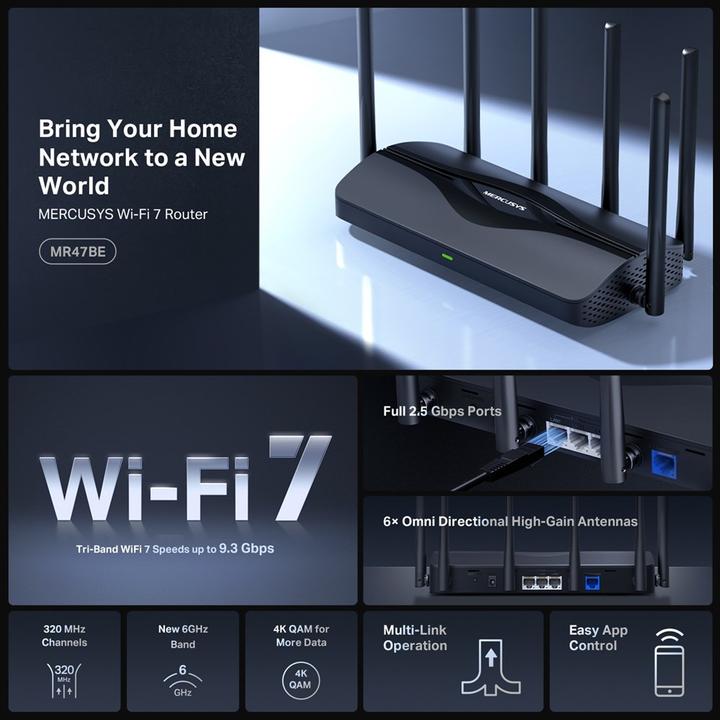Produktbild Mercusys WRL ROUTER 9300MBPS/4PORT MR47BE