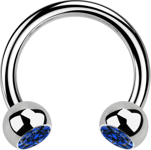 Star Piercing Micro Circular Barbell silber mit zwei Kugeln Kristall dunkelblau (ohne Messing, Titan G23)