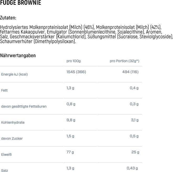 Valori nutrizionali e ingredienti Dymatize Iso 100 (Brownie Fudge, 1 pz., 2264 g)