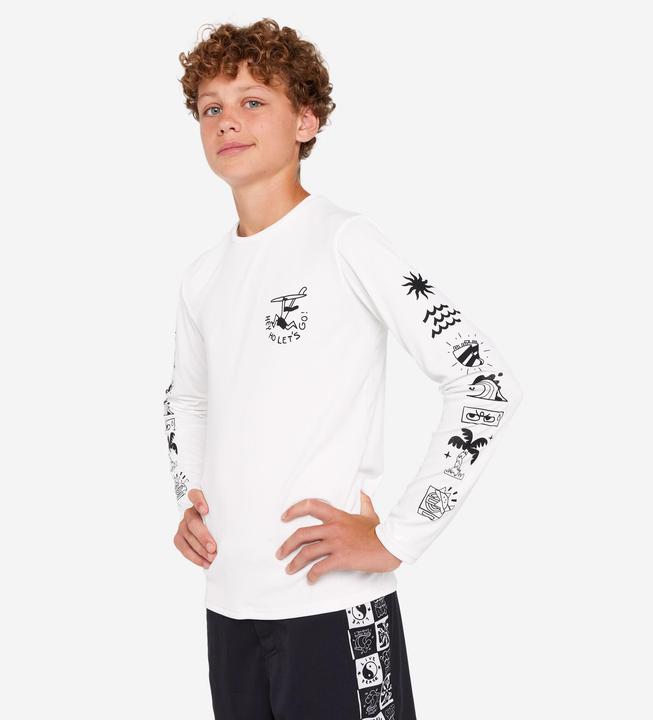Olaian UV-Shirt langarm Surfen Kinder 100 Quiver weiss