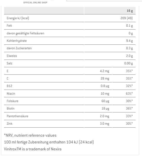 Nährwerte und Zutaten Sponser Pre-Workout Booster (Cola, 1 Stk., 256 g)