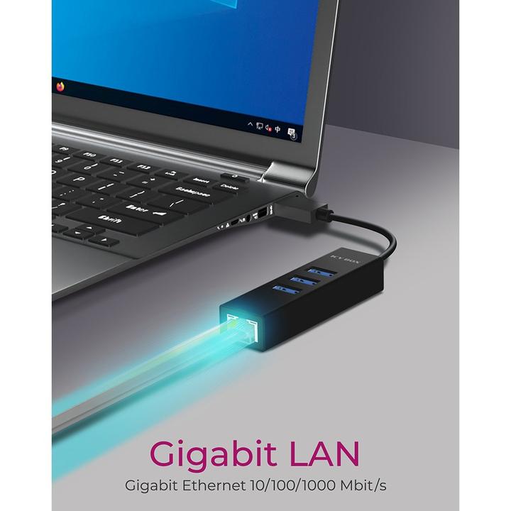Actual product image Icy Box Hub IcyBox 4-Port IB-HUB1419-LAN USB 3.0 Hub & LAN Adapter (USB-C, 4 Ports)