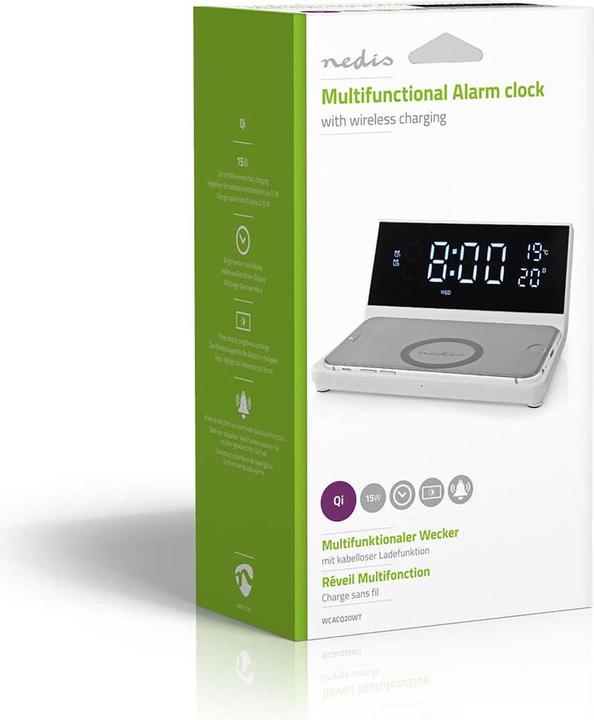 Actual product image Nedis Alarm Clock Wireless Charger Qi Certified 5/7.5/10 / 15 W USB-A Plug 2 Alarm Times Snooze