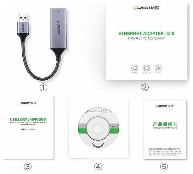 Immagine prodotto Ugreen Adattatore Ethernet (USB, RJ45 Gigabit Ethernet (1x))