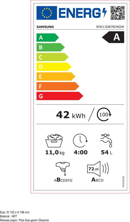 Energie-Label Samsung WW11DB7B34GW (11 kg, Links)