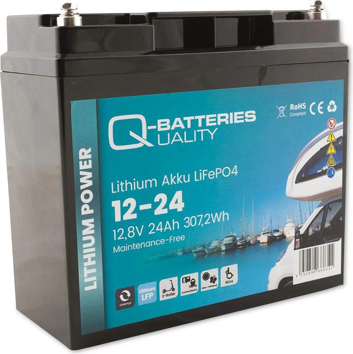 Image du produit Q-Batteries Batterie au lithium 12-24 12,8V 24Ah 307,2Wh, batterie LiFePO4 (12.80 V, 24 Ah)