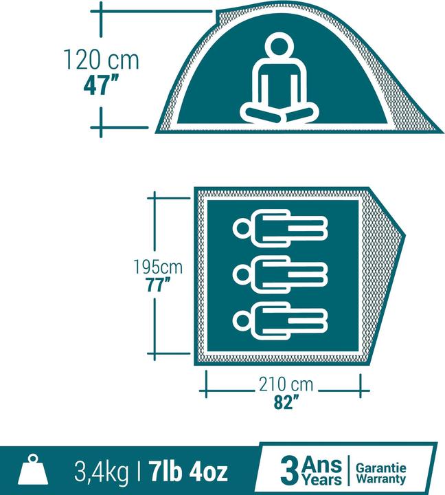 Image du produit Quechua MH100 - 3P (Tente igloo, 4.60 kg, 3 personnes)
