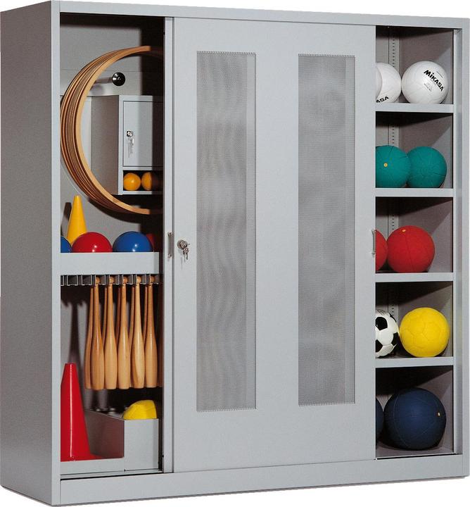 C+P Sportgeräteschrank (HxBxT: 195x190x60 cm, mit Lochblech-Schiebetüren, Typ 5)